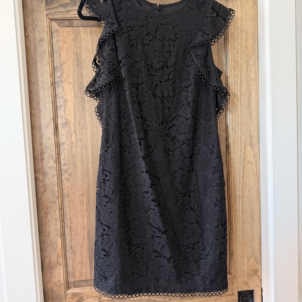 Vince Camuto Black Lace Ruffle Sleeve Sheath Dress